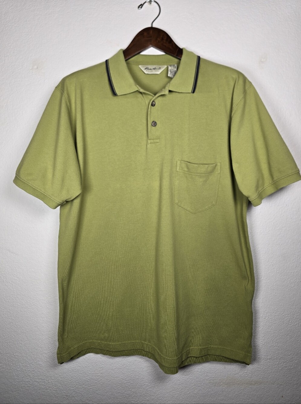 Vintage Eddie Bauer Green Pique Knit Pocket Polo Shirt Mens Large Tall LT